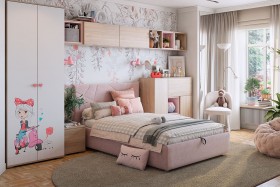 Комплект детской мебели Алина К2 Дуб мария/белый/нежно-розовый велюр в Воскресенске - voskresensk.katalogmebeli.com | фото
