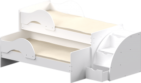 Кровать детская Матрешка выкатная с лестницей Белый в Воскресенске - voskresensk.katalogmebeli.com | фото
