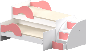 Кровать детская Матрешка выкатная с лестницей  Белый/Розовый в Воскресенске - voskresensk.katalogmebeli.com | фото