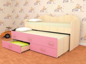 Кровать детская Нимфа двухместная 2.0 Дуб молочный/Розовый в Воскресенске - voskresensk.katalogmebeli.com | фото