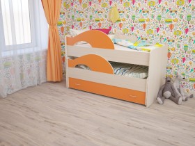Кровать детская Радуга 1600 Млечный дуб/Оранжевый в Воскресенске - voskresensk.katalogmebeli.com | фото