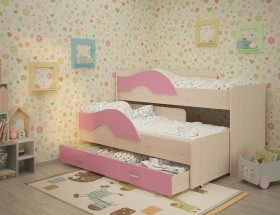Кровать детская Радуга 1600 Млечный дуб/Розовый в Воскресенске - voskresensk.katalogmebeli.com | фото