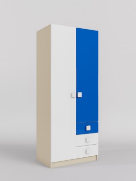 Шкаф 2-х створчатый с ящиками Скай люкс (Синий/Белый/корпус Клен) в Воскресенске - voskresensk.katalogmebeli.com | фото